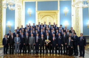 The gold medal winning Russian national team at the presidential reception in the Kremlin on May 27, 2014.