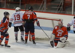 Kevin Roy gets on past Axemen's goalie.