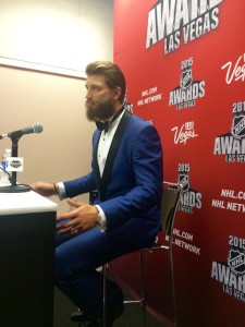 Brent Burns post-NHL Foundation Player Award  win at the 2015 NHL Awards