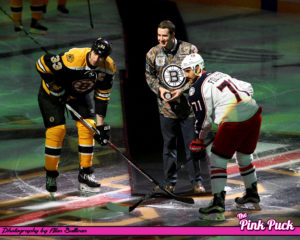 Ceremonial puck drop by Staff Sgt. Ryan Pitts